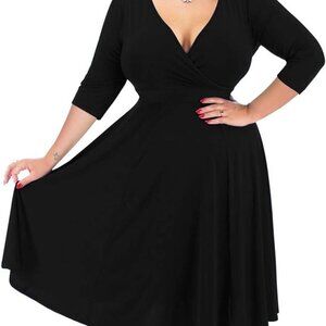 Plus Size V Neck Midi Dress with Pockets Casual Fall Elegant Stretch